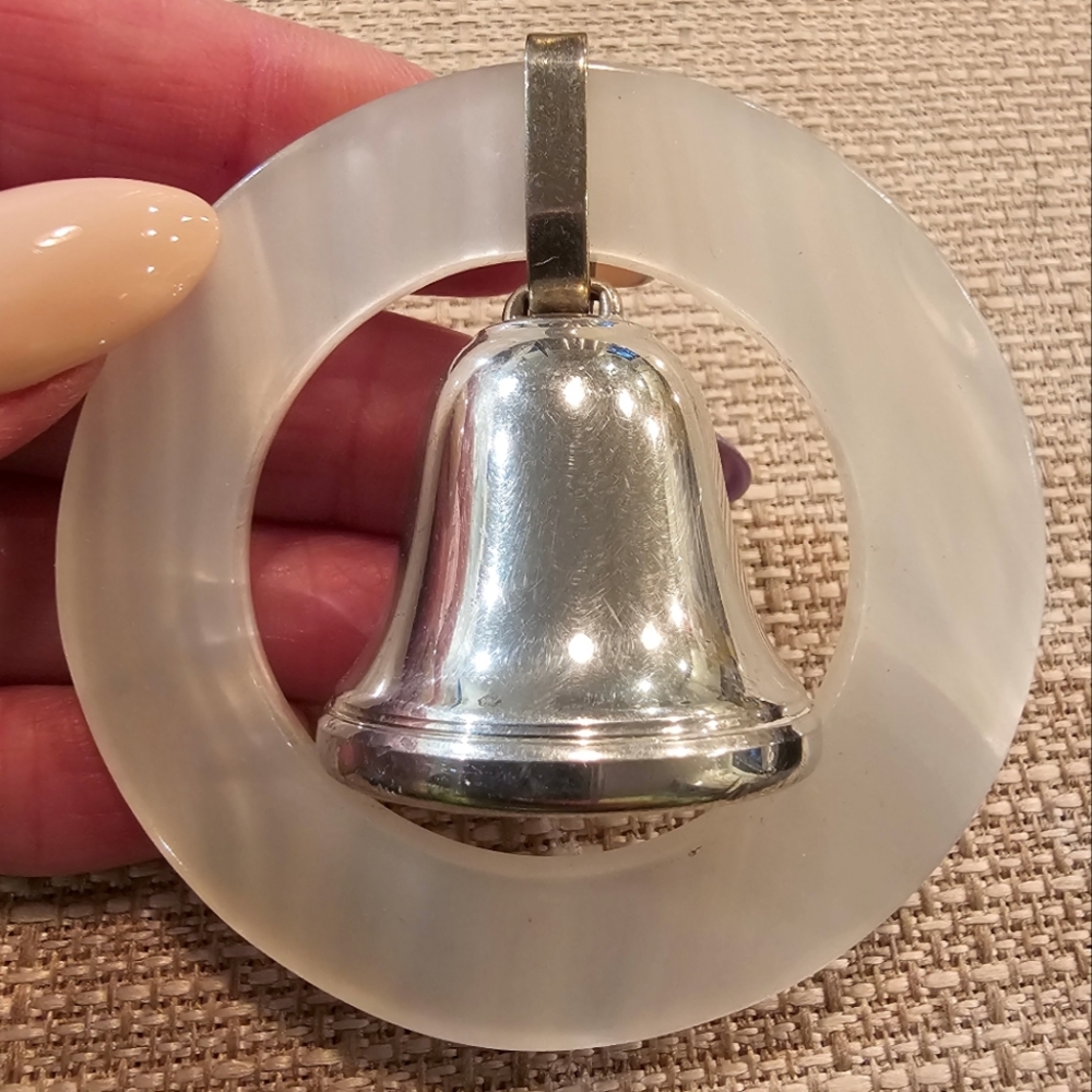 Vintage mid-century modern Web Pewter bell baby rattle/teether